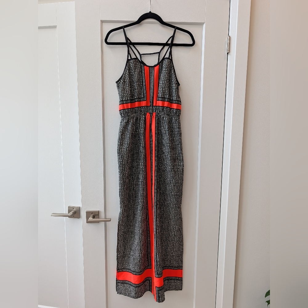Dex Women's XS Dress Long Orange Black Patterm Dress